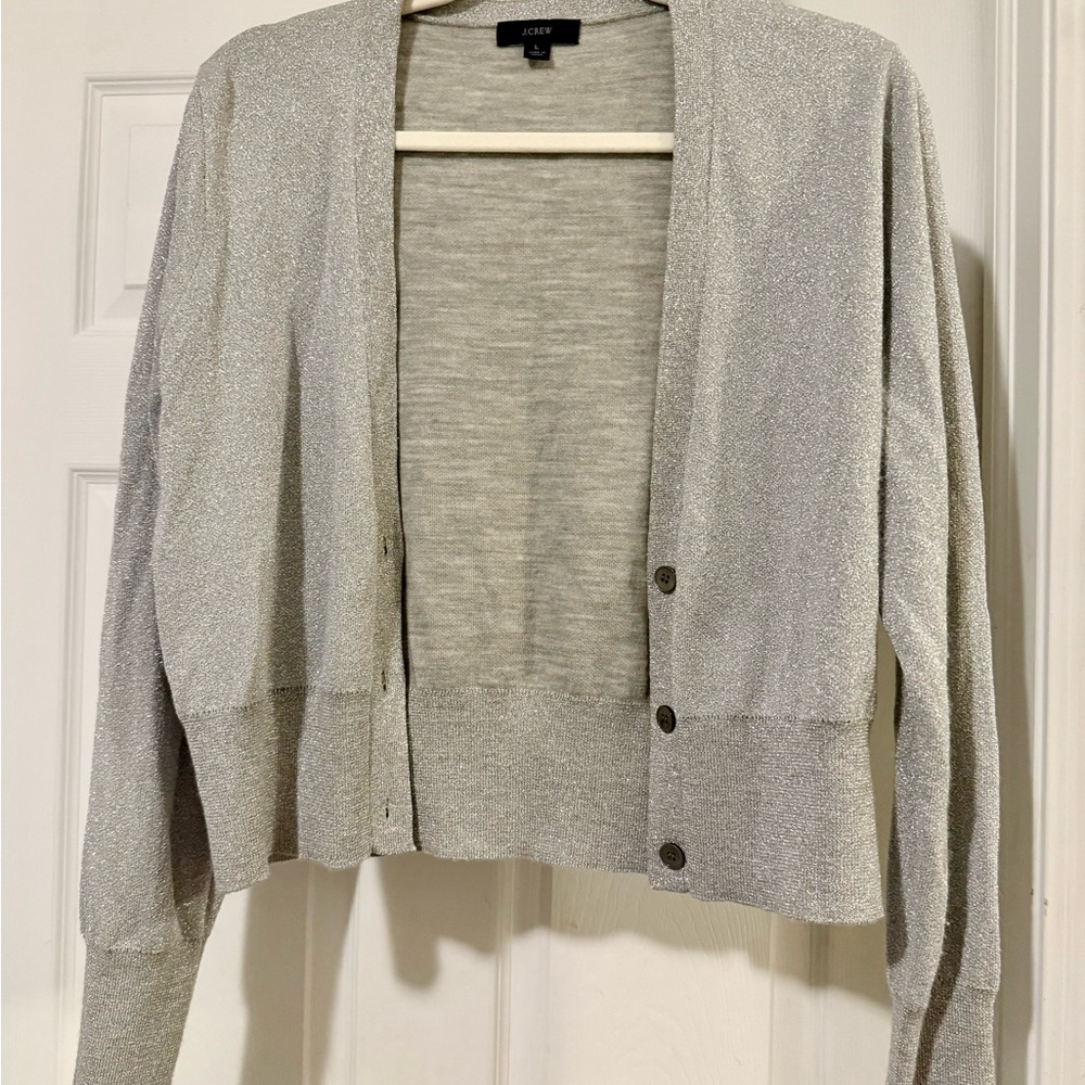 J. Crew Women's Merino Wool Metallic Cropped Cardigan